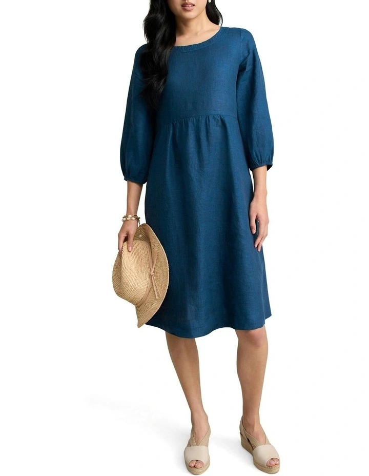 Linen Dress in Navy Delave image 2