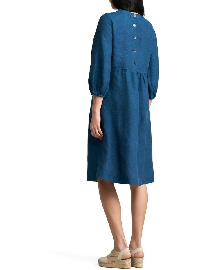 Linen Dress in Navy Delave image 4