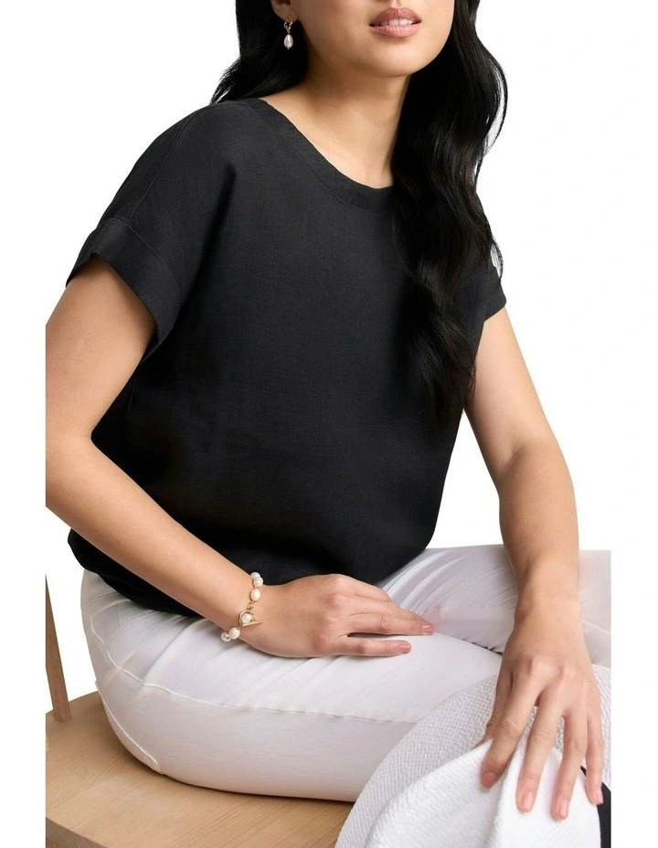 Linen Button Back Top in Black image 3