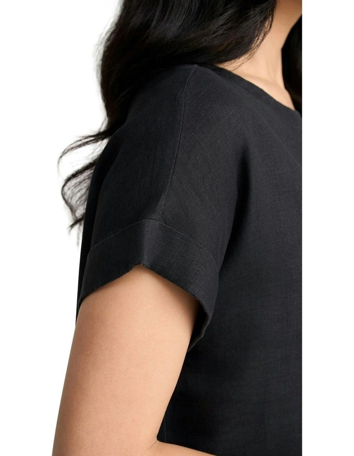 Linen Button Back Top in Black image 4