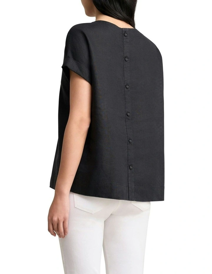 Linen Button Back Top in Black image 5