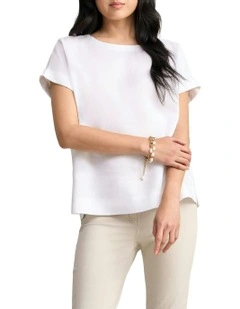 Linen Button Back Top in White