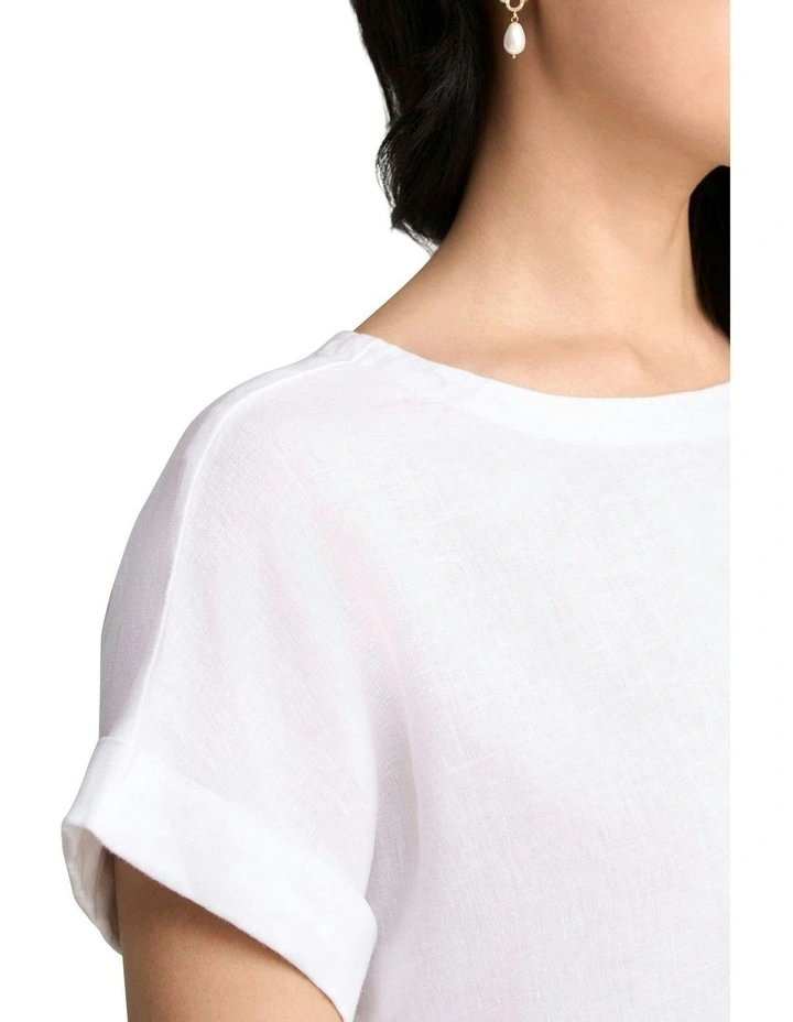 Linen Button Back Top in White image 3