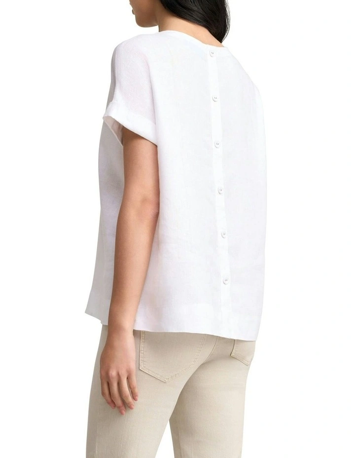 Linen Button Back Top in White image 4