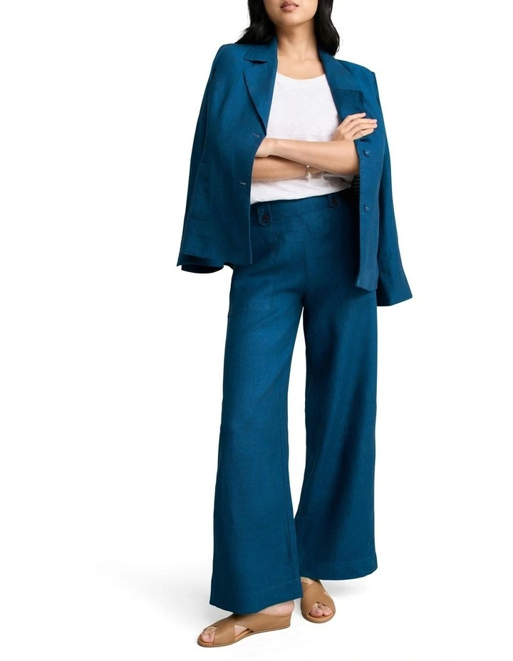 Full Length Waist Tab Linen Pant in Navy Delave image 2