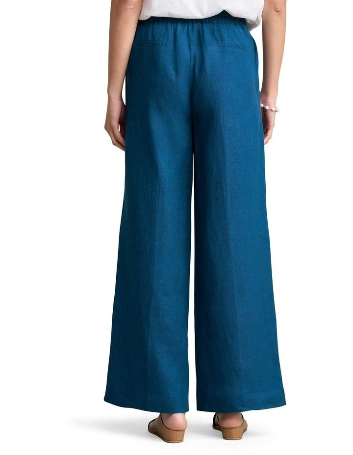 Full Length Waist Tab Linen Pant in Navy Delave image 3
