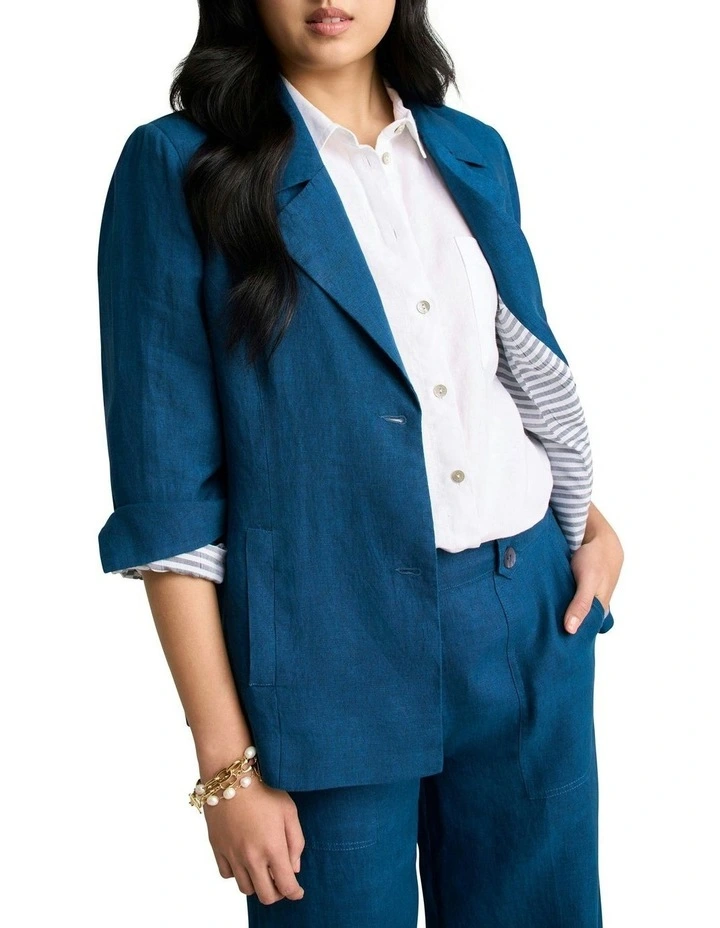 French Linen Jacket in Navy Delave image 4