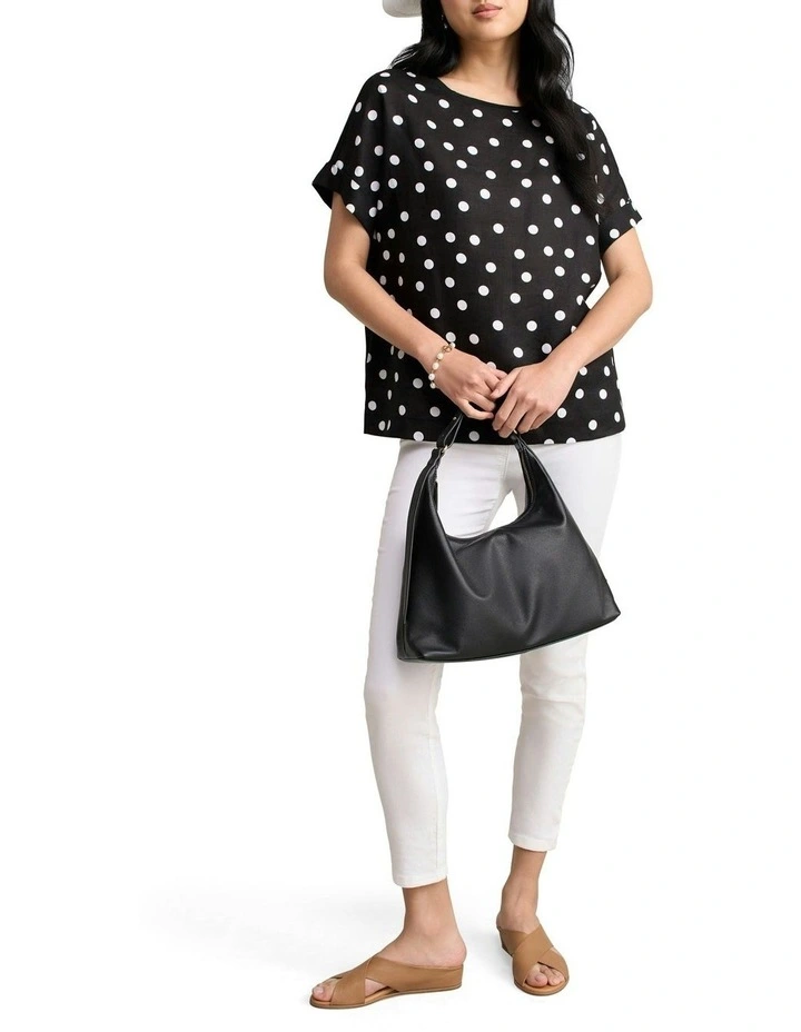 Linen Mix Top in Black Polka Dot image 2