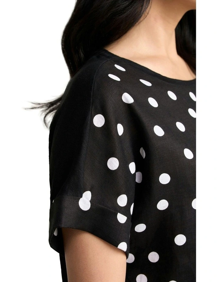 Linen Mix Top in Black Polka Dot image 3
