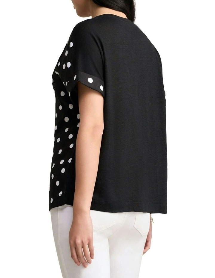 Linen Mix Top in Black Polka Dot image 4