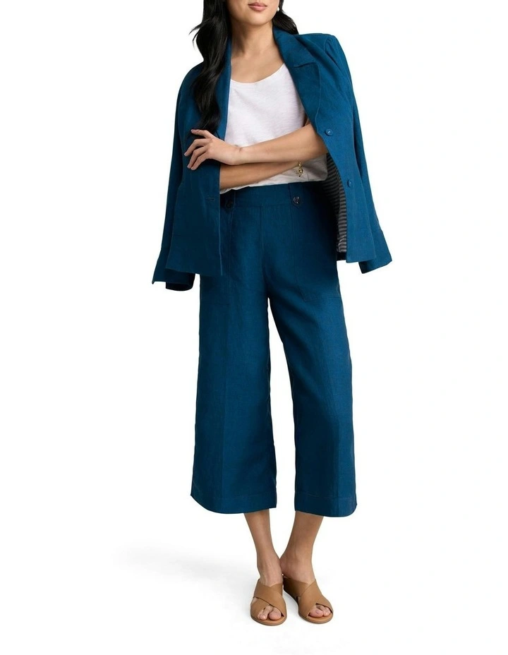 Linen Culotte Pant in Navy Delave image 2