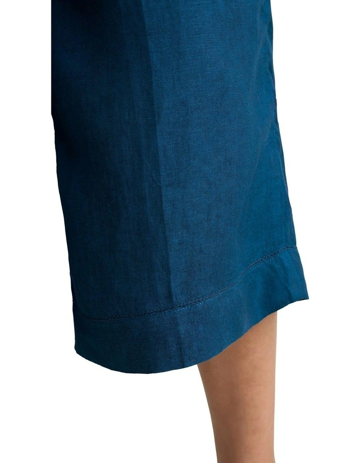 Linen Culotte Pant in Navy Delave image 3