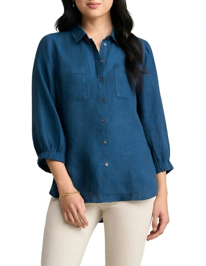 Essential Linen Shirt in Navy Delave image 1