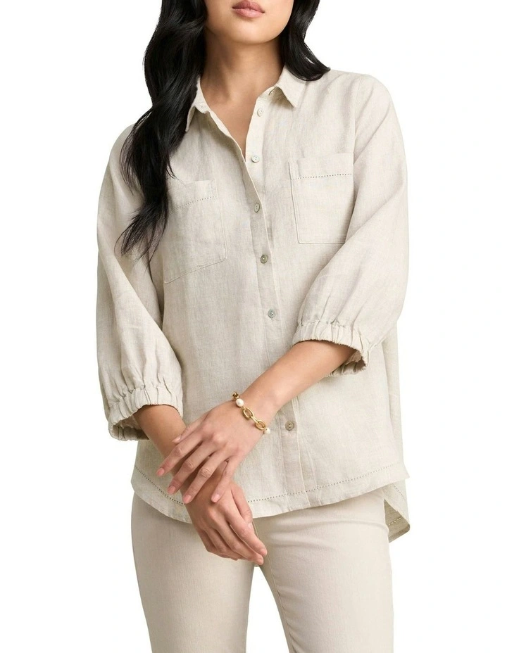 Essential Linen Shirt in Natural Cross Dye image 1