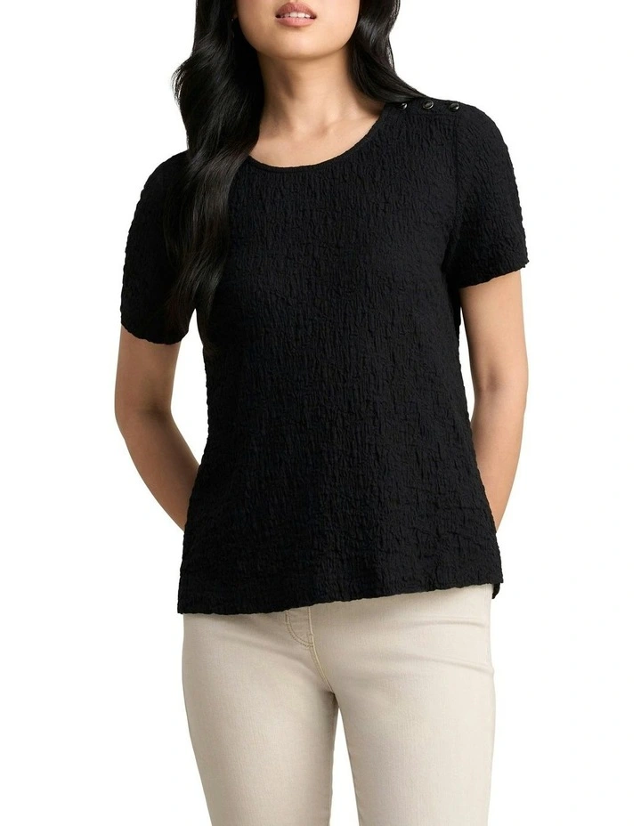 Crinkle Cotton T-shirt in Black image 1