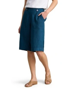 Waist Tab Linen Shorts in Navy Delave