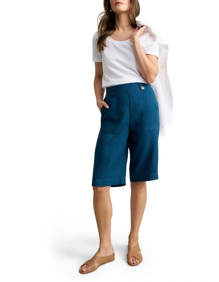 Waist Tab Linen Shorts in Navy Delave image 2