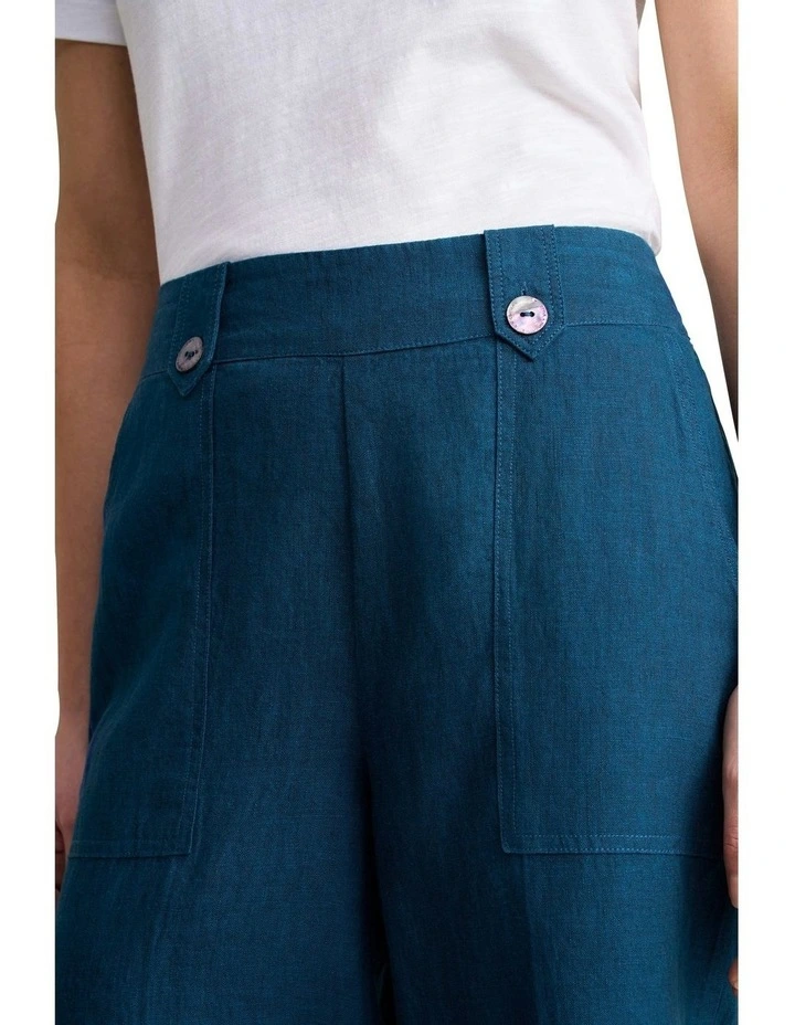 Waist Tab Linen Shorts in Navy Delave image 3