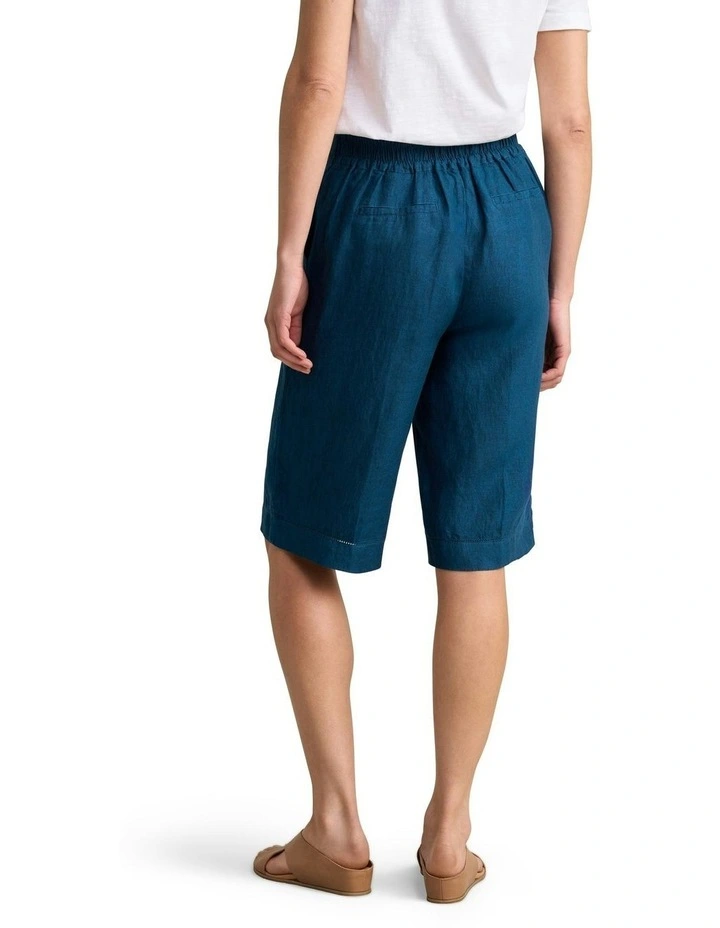 Waist Tab Linen Shorts in Navy Delave image 4