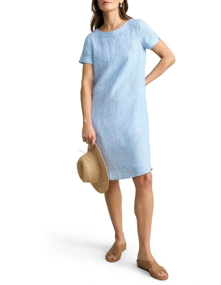 Scoop Neck Linen Dress in Chambray Cross Dye image 2