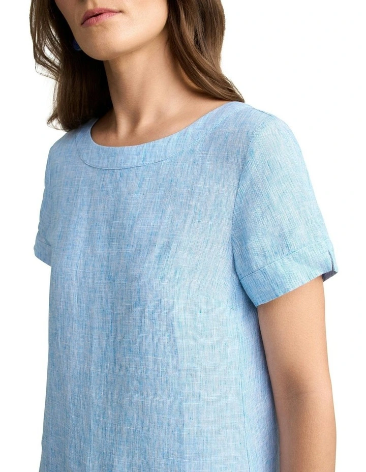 Scoop Neck Linen Dress in Chambray Cross Dye image 3