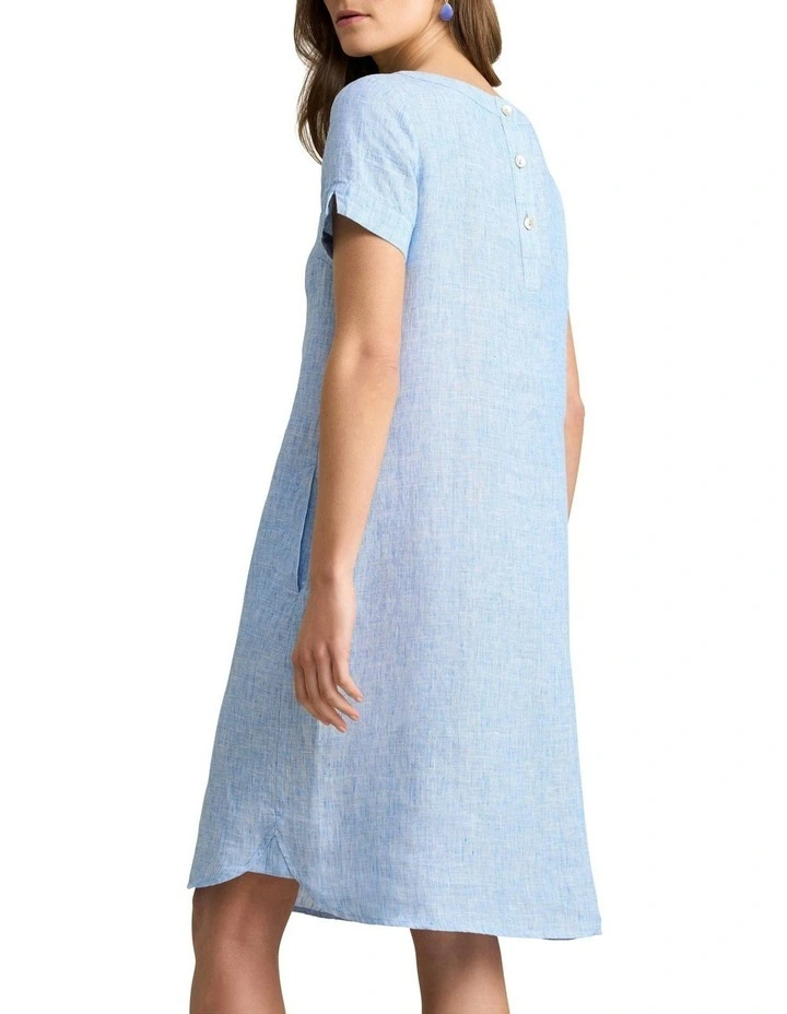 Scoop Neck Linen Dress in Chambray Cross Dye image 4