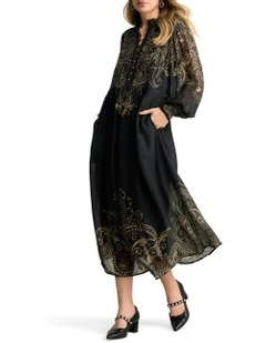 Border Print Dress in Paisley Border Print