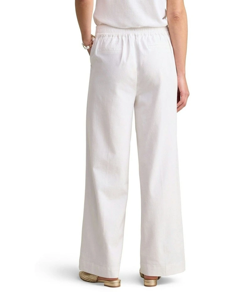 Full Length Waist Tab Linen Pant in White image 4
