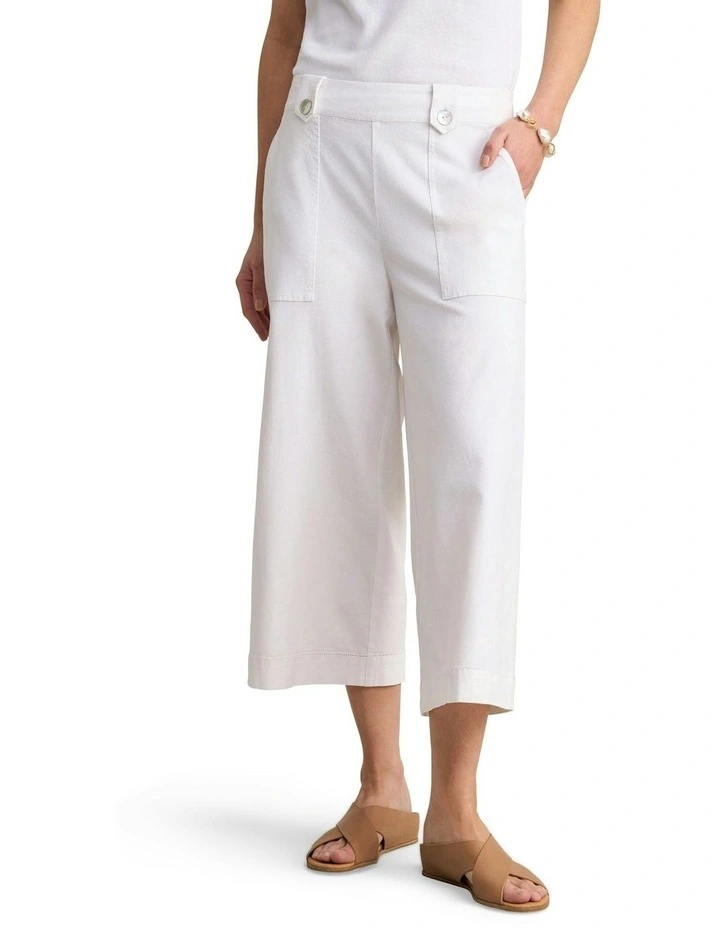 Linen Culotte Pant in White image 1
