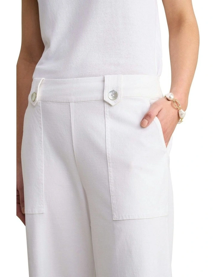 Linen Culotte Pant in White image 3