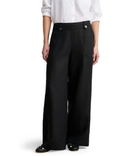 Full Length Waist Tab Linen Pant in Black