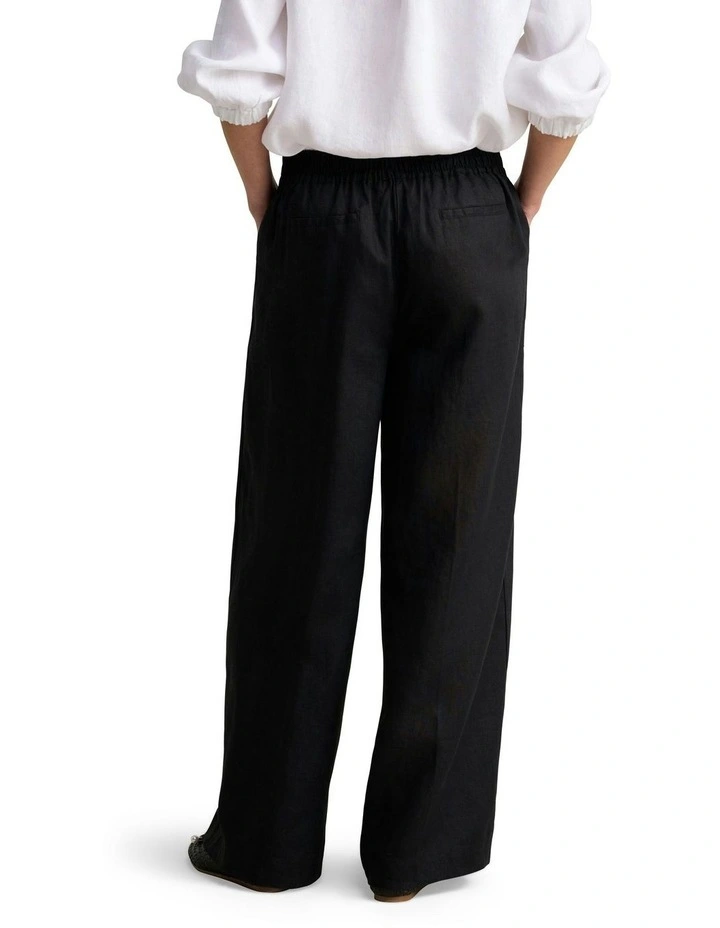 Full Length Waist Tab Linen Pant in Black image 4