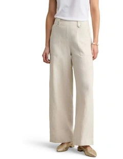 Full Length Waist Tab Linen Pant in Natural Cross Dye