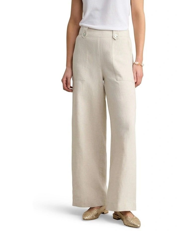 Full Length Waist Tab Linen Pant in Natural Cross Dye image 1