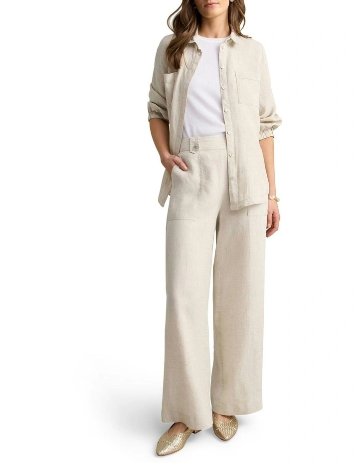 Full Length Waist Tab Linen Pant in Natural Cross Dye image 2