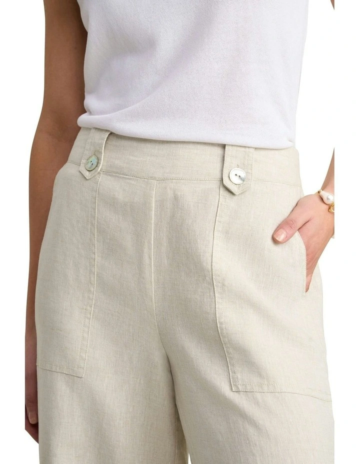 Full Length Waist Tab Linen Pant in Natural Cross Dye image 3
