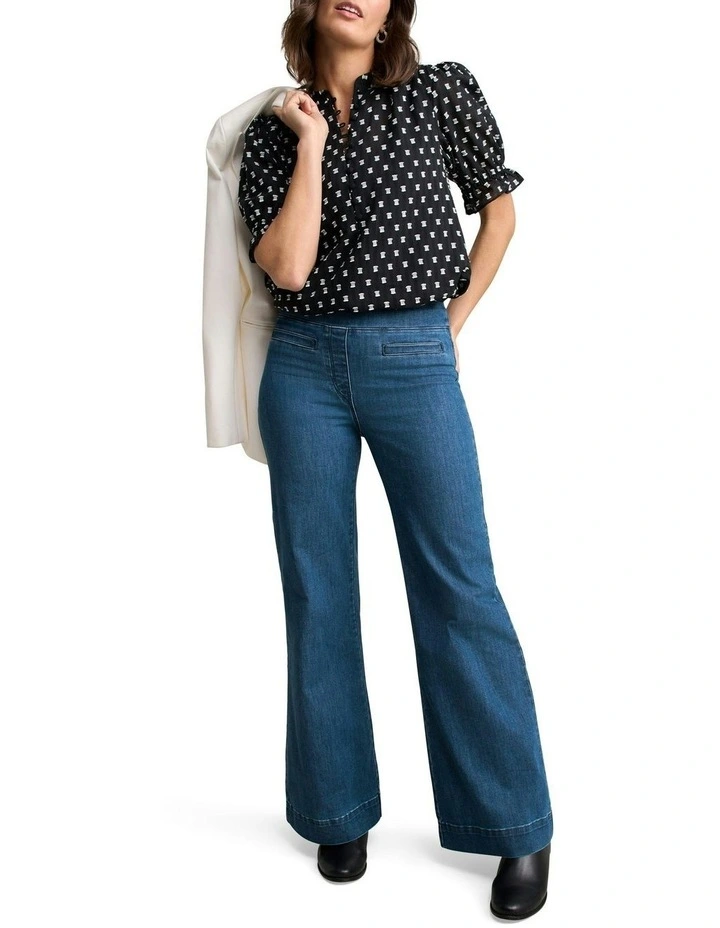 Jacquard Cotton Blouse in Black/White Multi image 2