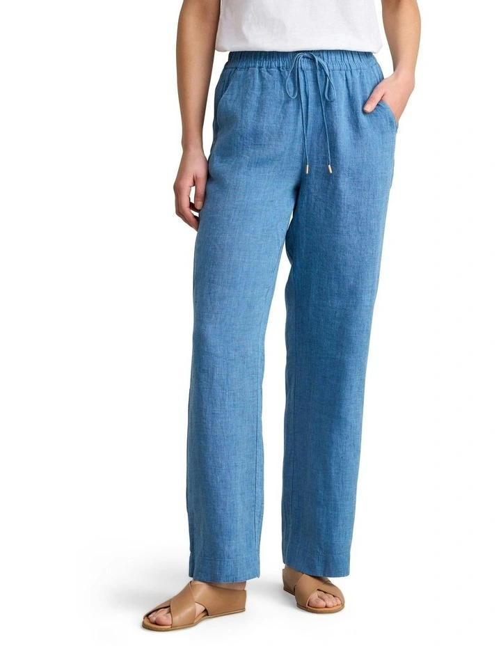 Wide Leg Full Length Pant in Denim Chambray image 1