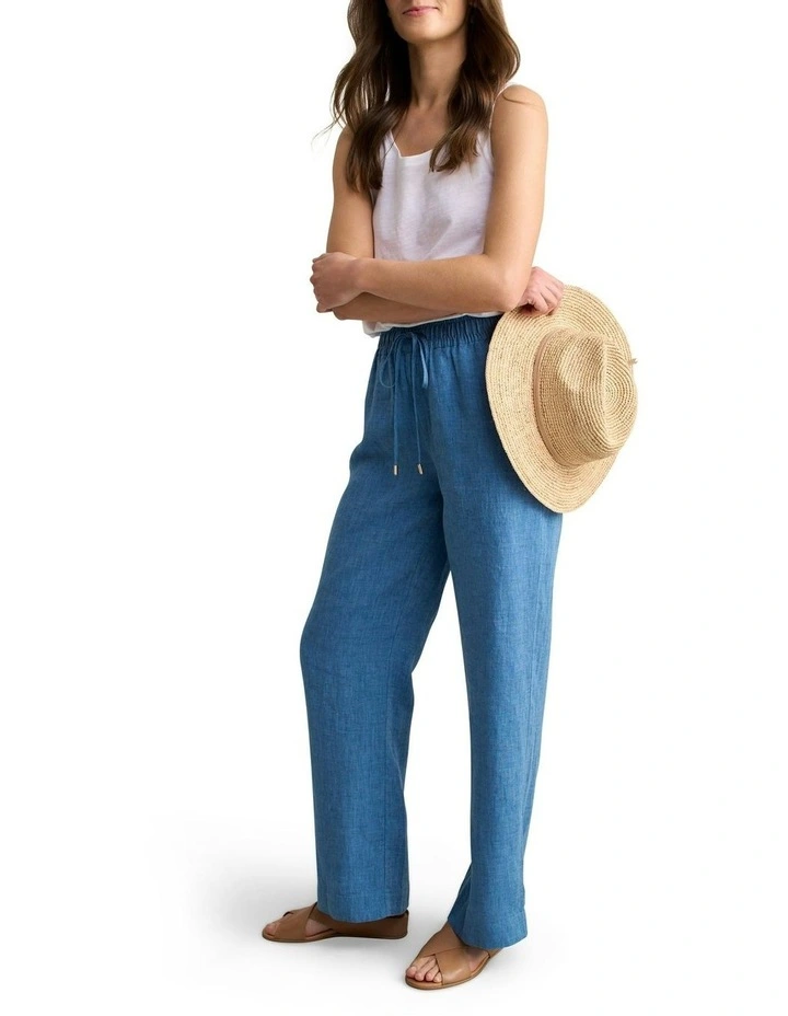 Wide Leg Full Length Pant in Denim Chambray image 2