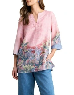 Printed Linen Tunic in Sunset Palms Print