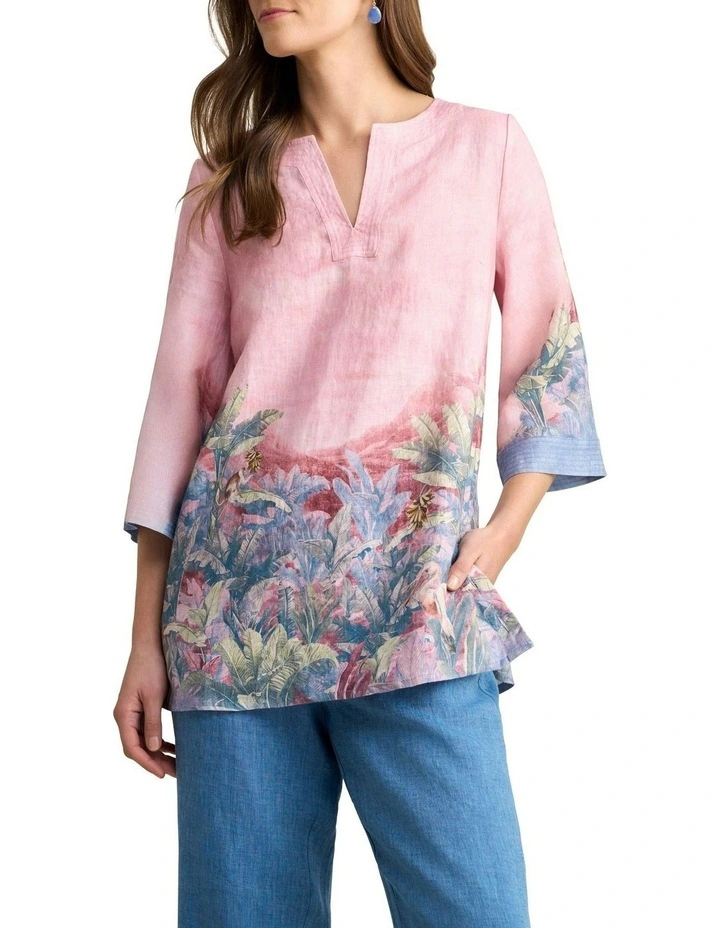 Printed Linen Tunic in Sunset Palms Print image 1