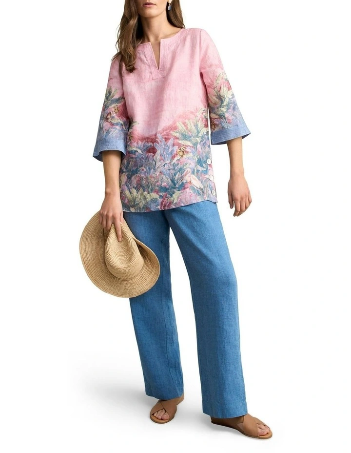 Printed Linen Tunic in Sunset Palms Print image 2