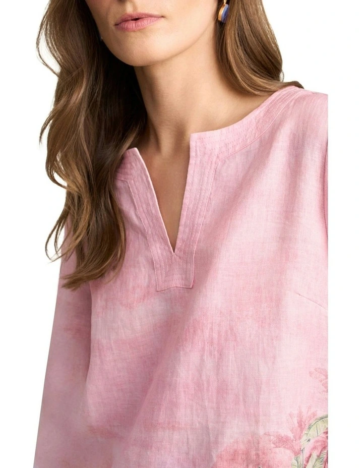 Printed Linen Tunic in Sunset Palms Print image 3