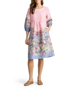 Printed Linen Dress in Sunset Palms Print