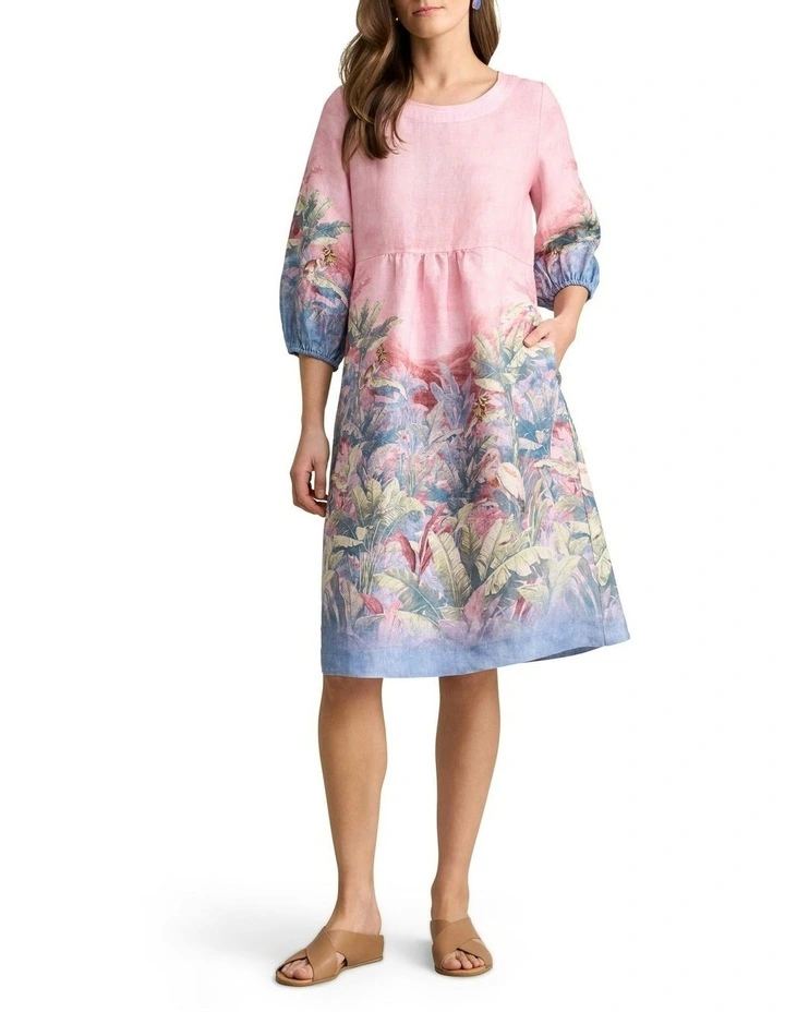 Printed Linen Dress in Sunset Palms Print image 1