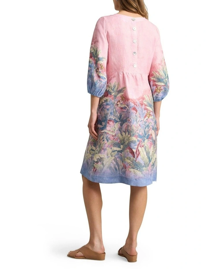 Printed Linen Dress in Sunset Palms Print image 2