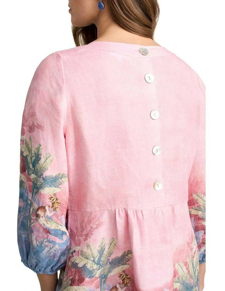 Printed Linen Dress in Sunset Palms Print image 3