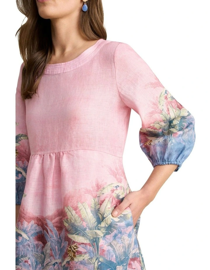 Printed Linen Dress in Sunset Palms Print image 5