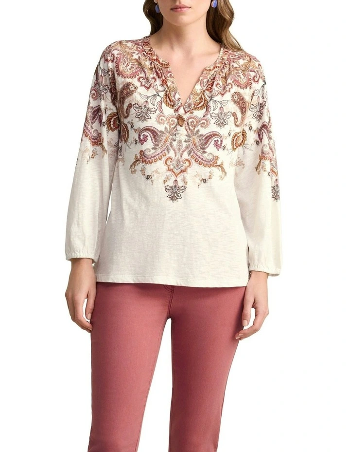 Printed Jersey Top in Intricate Paisley image 2