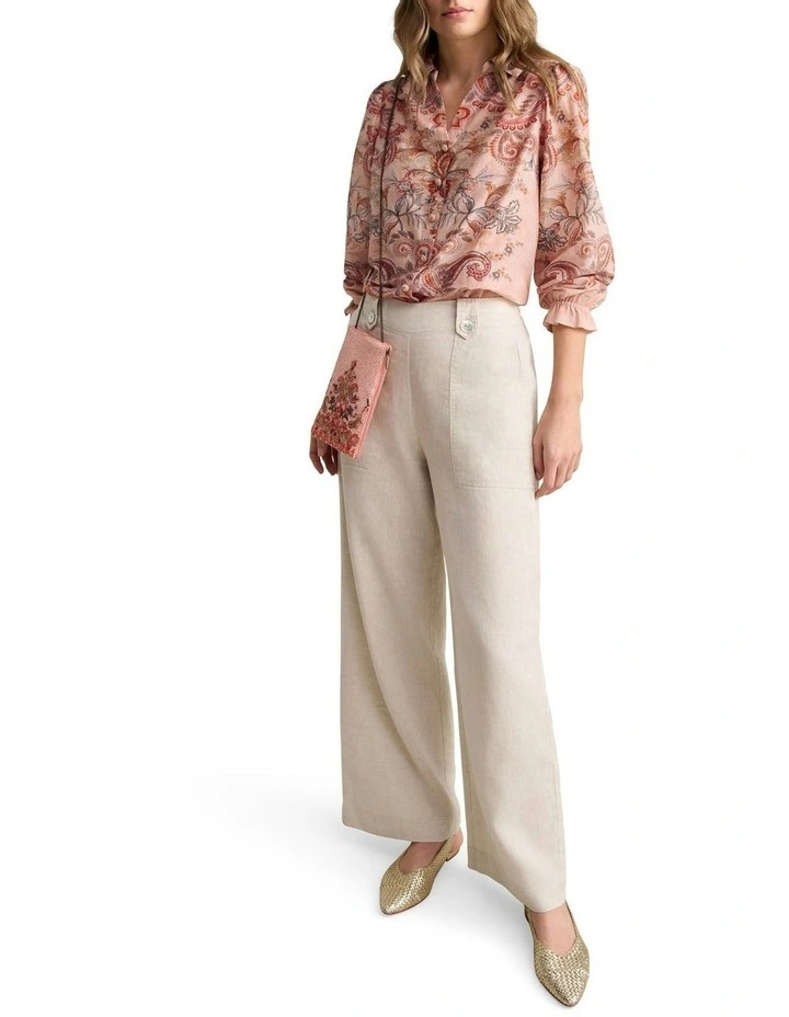 Cotton Silk Printed Shirt in Peach Paisley Print image 3